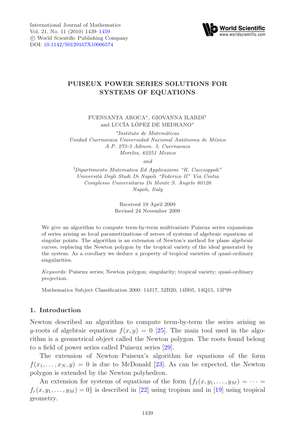 Puiseux Power Series Solutions for Systems of Equations