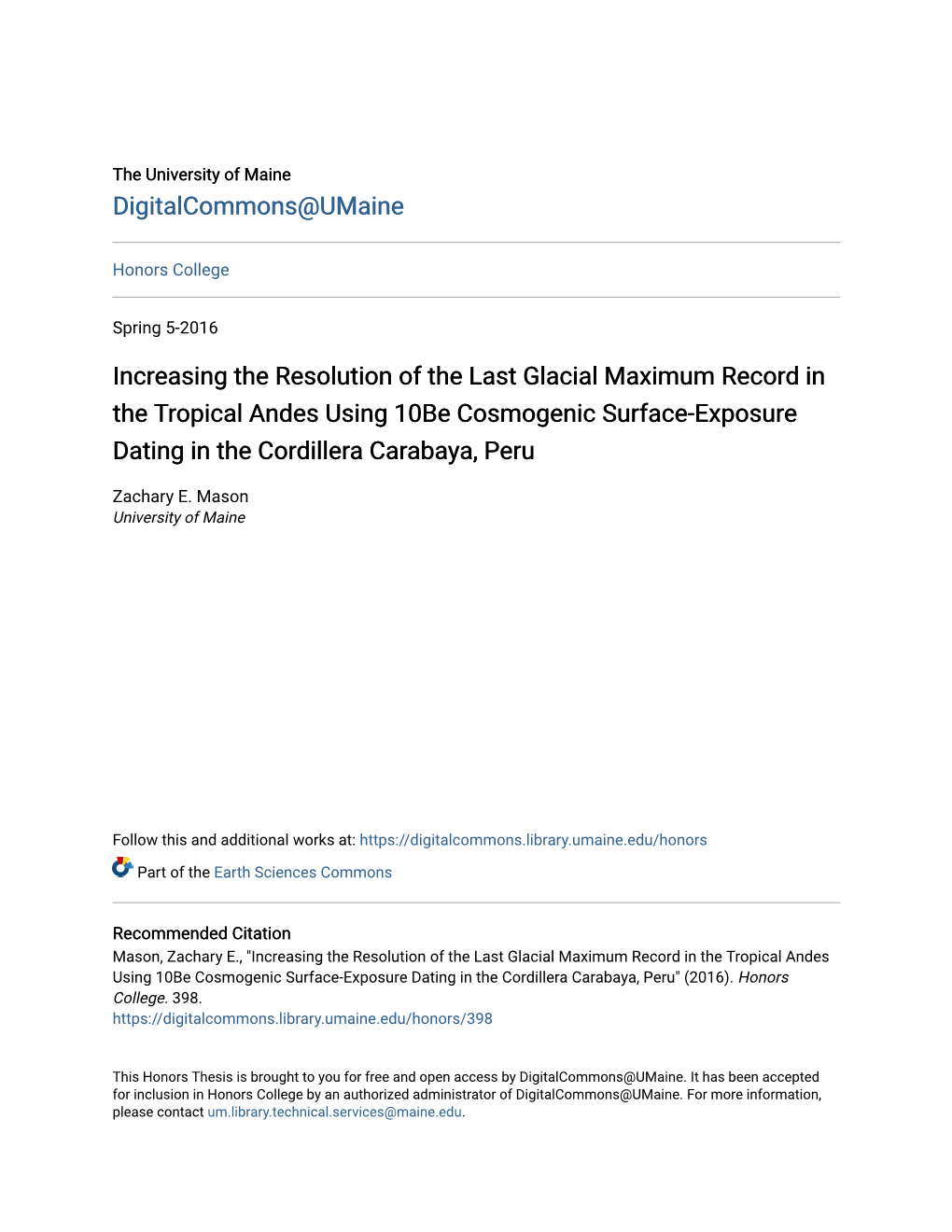 Increasing the Resolution of the Last Glacial Maximum Record in the Tropical Andes Using 10Be Cosmogenic Surface-Exposure Dating in the Cordillera Carabaya, Peru