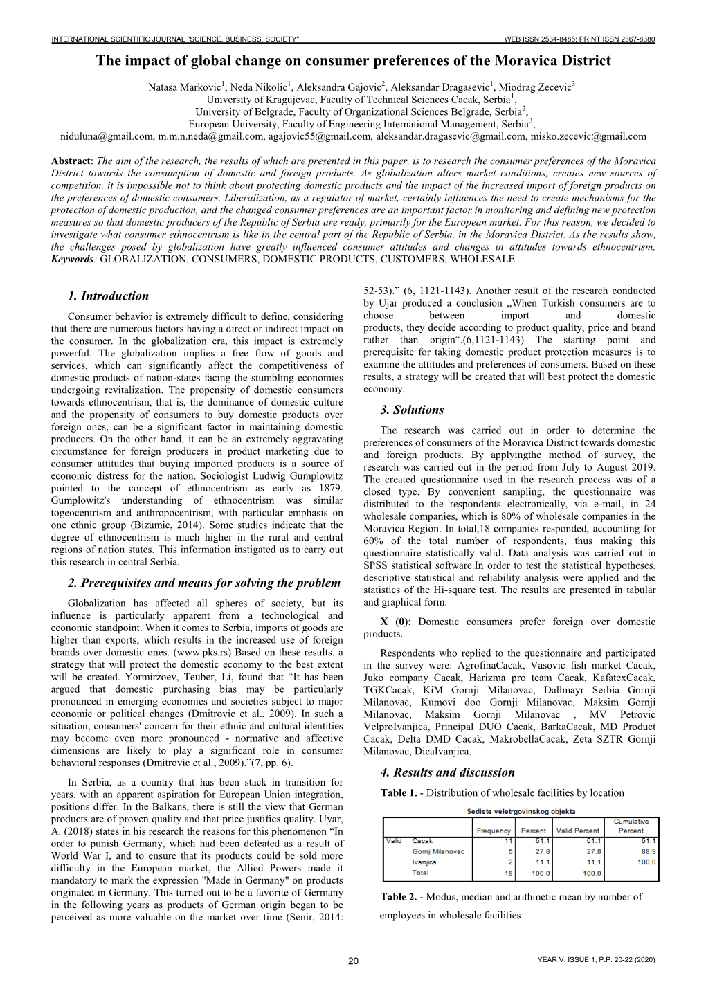 The Impact of Global Change on Consumer Preferences of the Moravica District