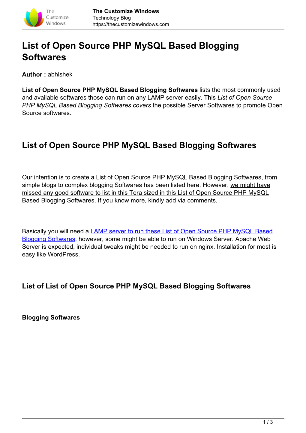 List of Open Source PHP Mysql Based Blogging Softwares