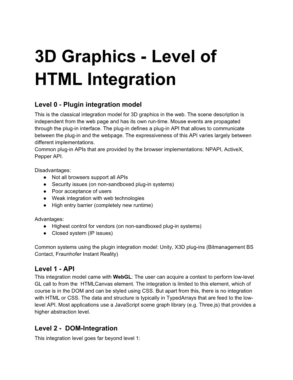 3D Graphics - Level of HTML Integration