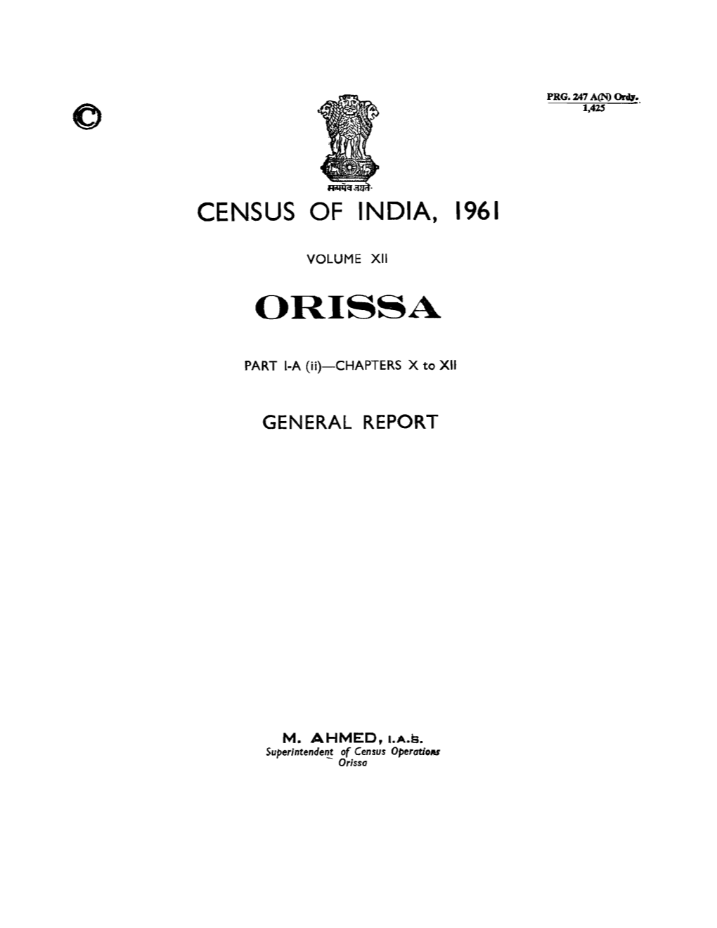 General Report, Part-I-A (Ii), Volume-XII, Orissa