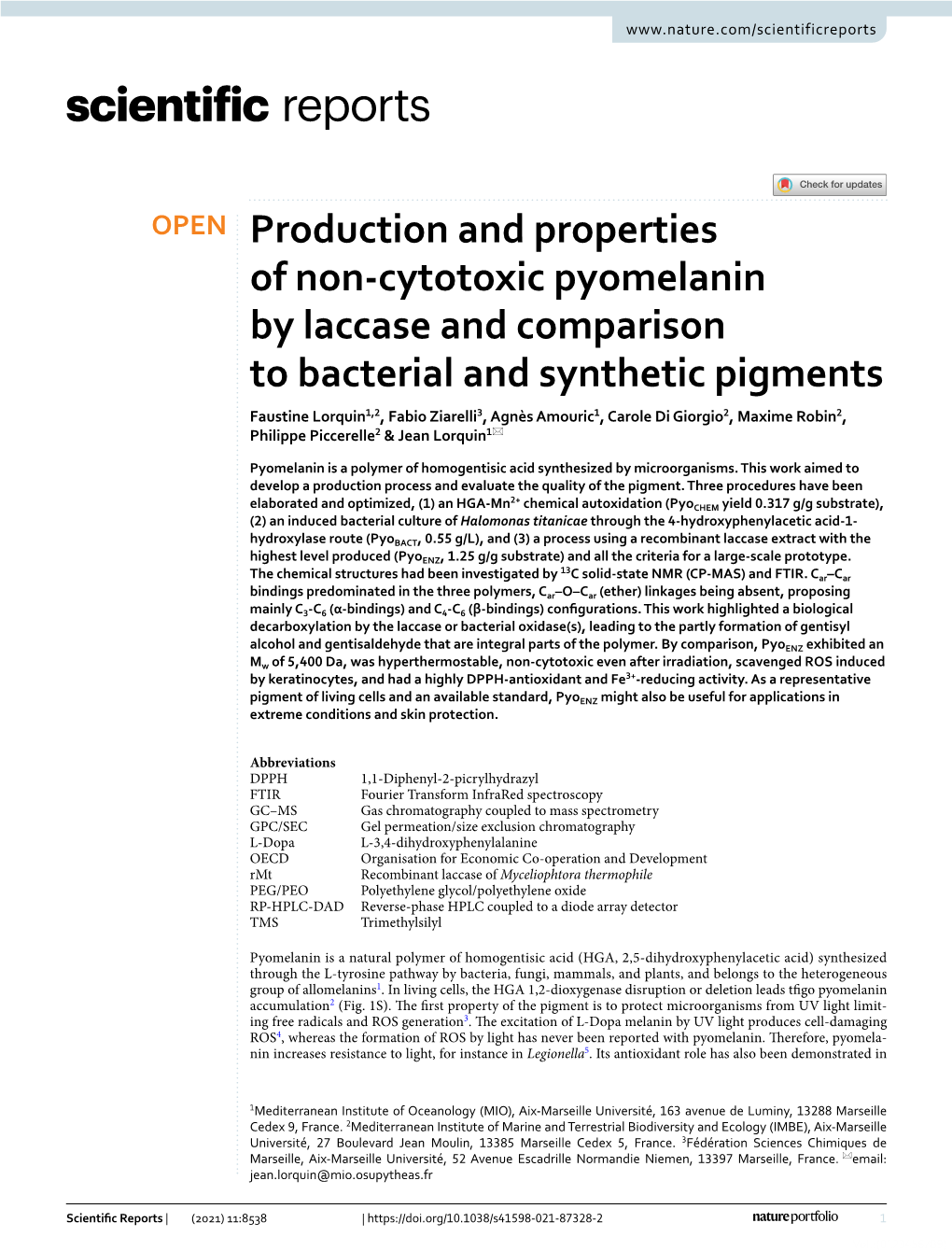 Production and Properties of Non-Cytotoxic Pyomelanin By