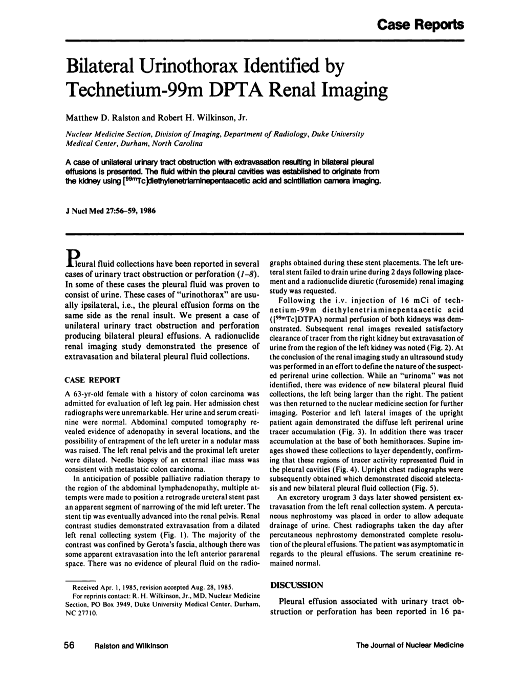 Bilateralurinothoraxidentifiedby Technetium-99M DPTA Renal Imaging