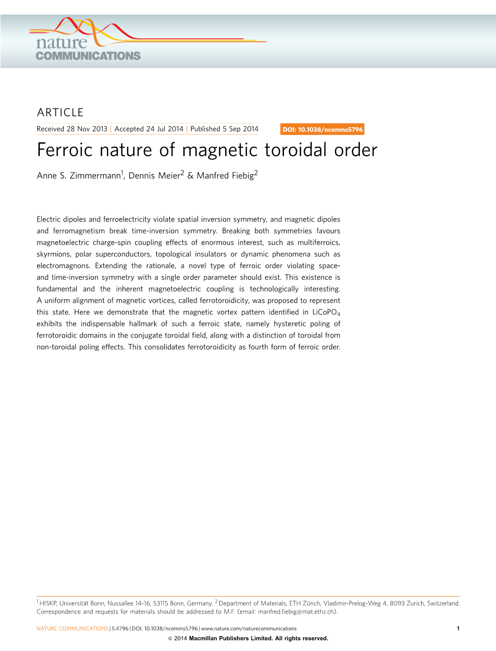 Ferroic Nature of Magnetic Toroidal Order