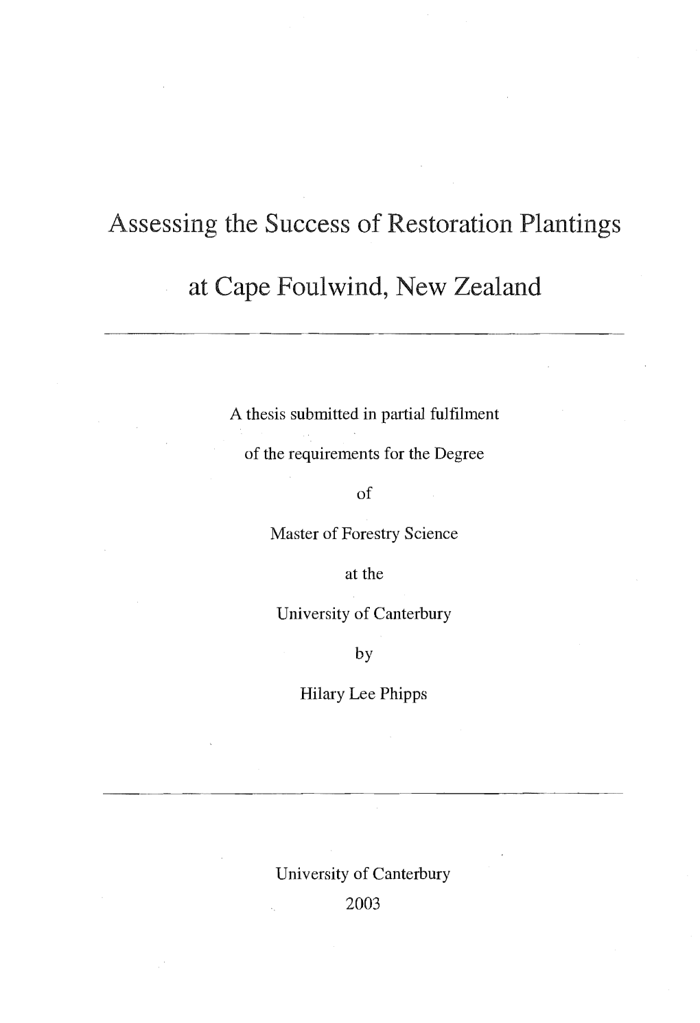 Assessing the Success of Restoration Plantings at Cape Foulwind, New