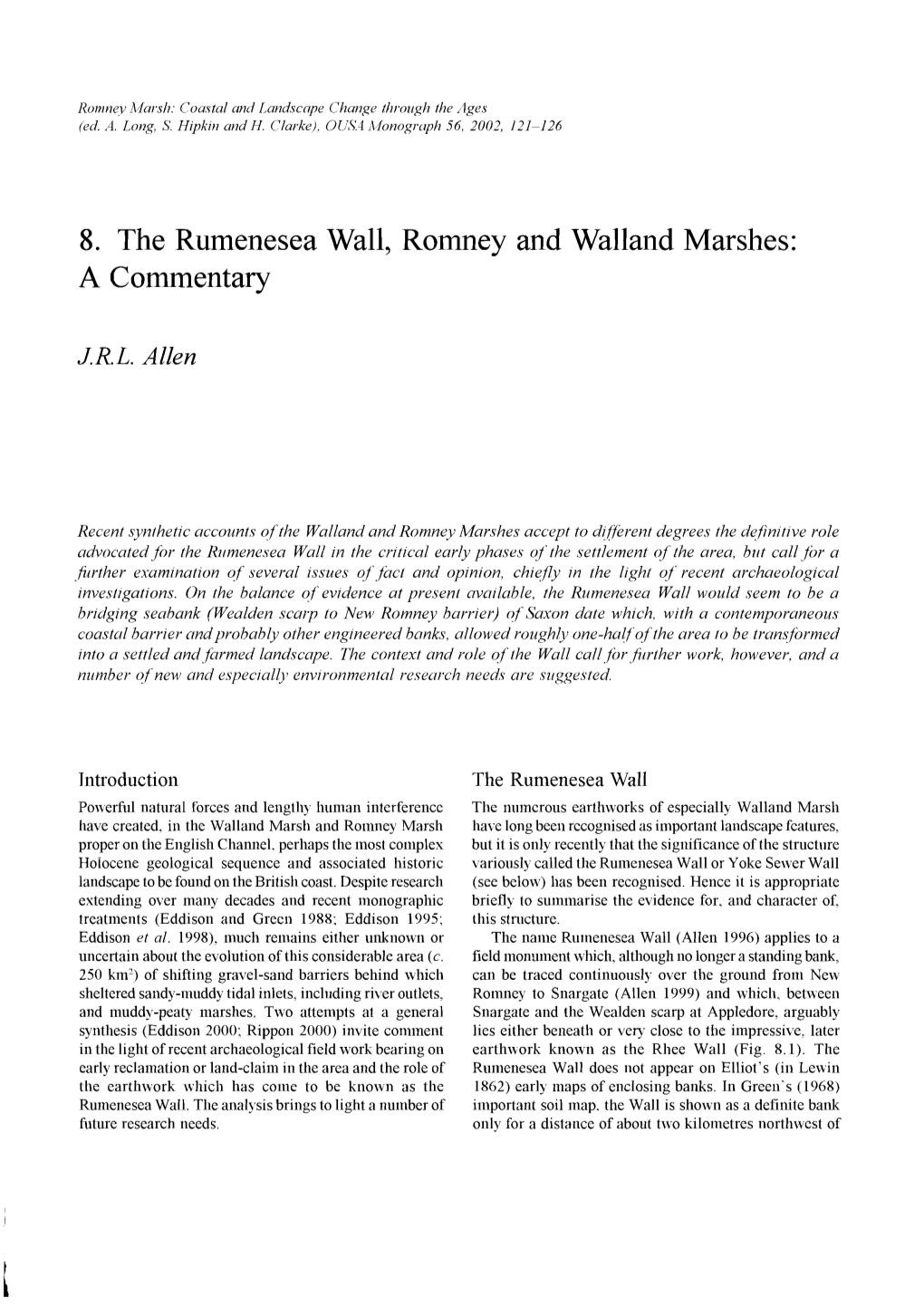 8. the Rumenesea Wall, Romney and Walland Marshes: a Commentary