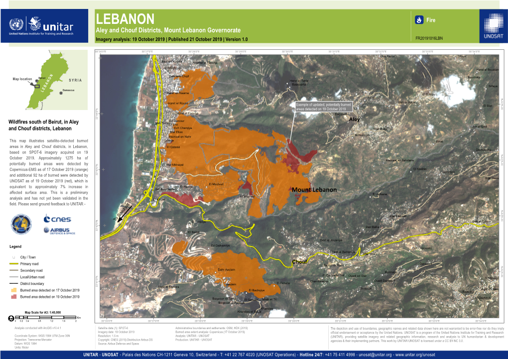 LEBANON =Æ Fire Aley and Chouf Districts, Mount Lebanon Governorate Imagery Analysis: 19 October 2019 | Published 21 October 2019 | Version 1.0 FR20191016LBN