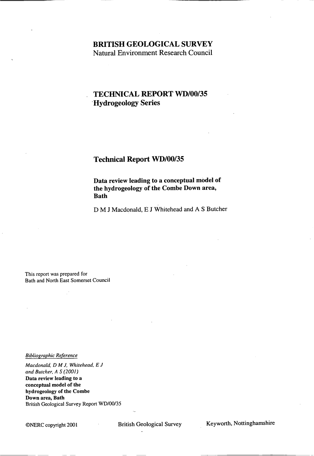 British Geological Survey Technical Report Wd/Oo/35