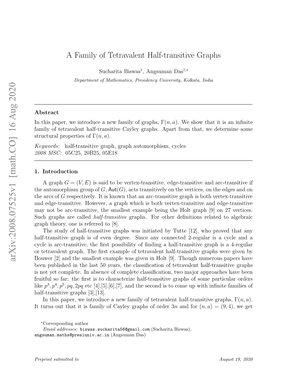 A Family of Tetravalent Half-Transitive Graphs