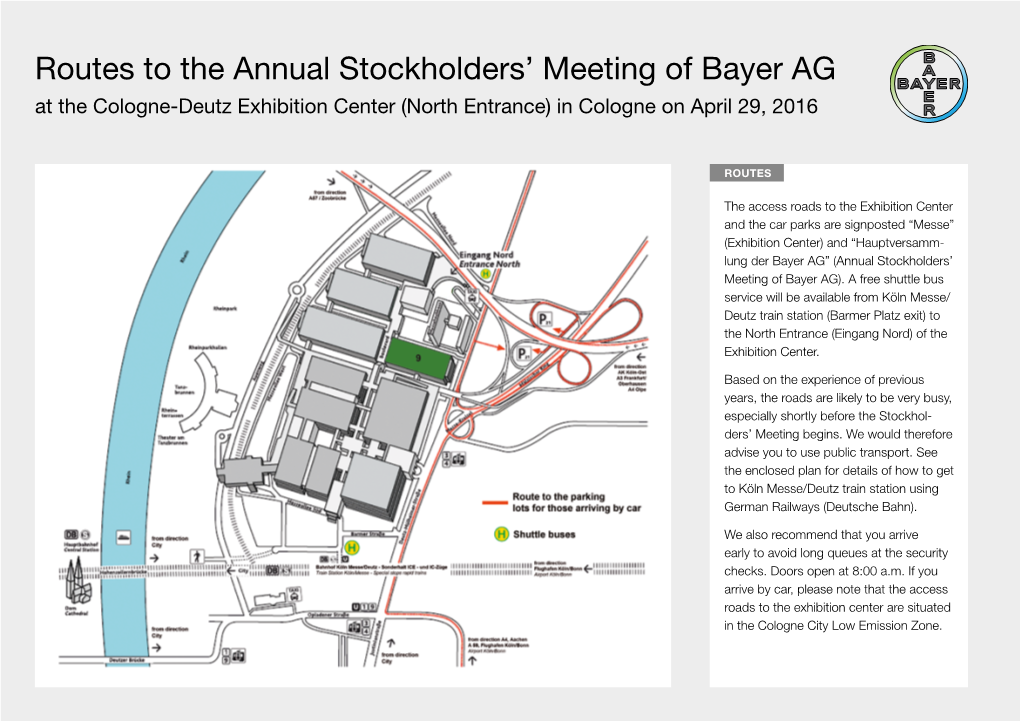 Routes to the Annual Stockholders' Meeting of Bayer AG