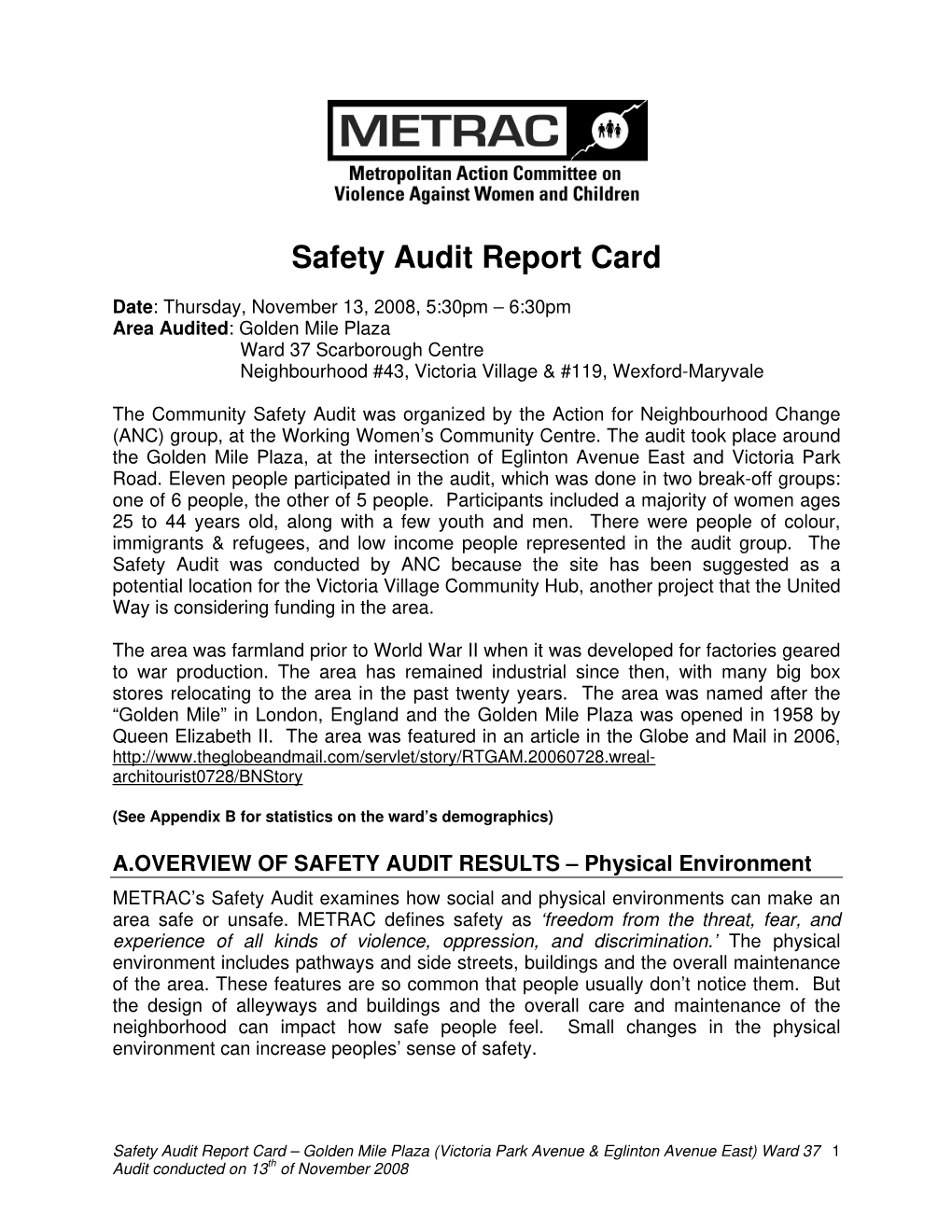 Safety Audit Report Card