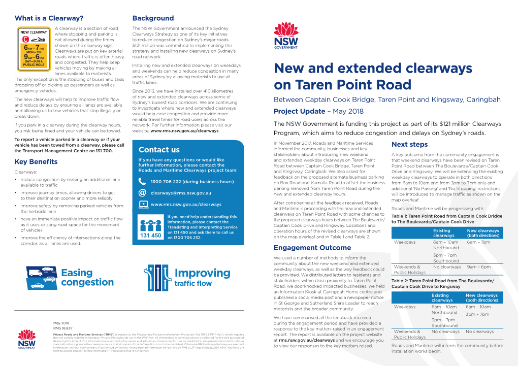 New and Extended Clearways on Taren Point Road