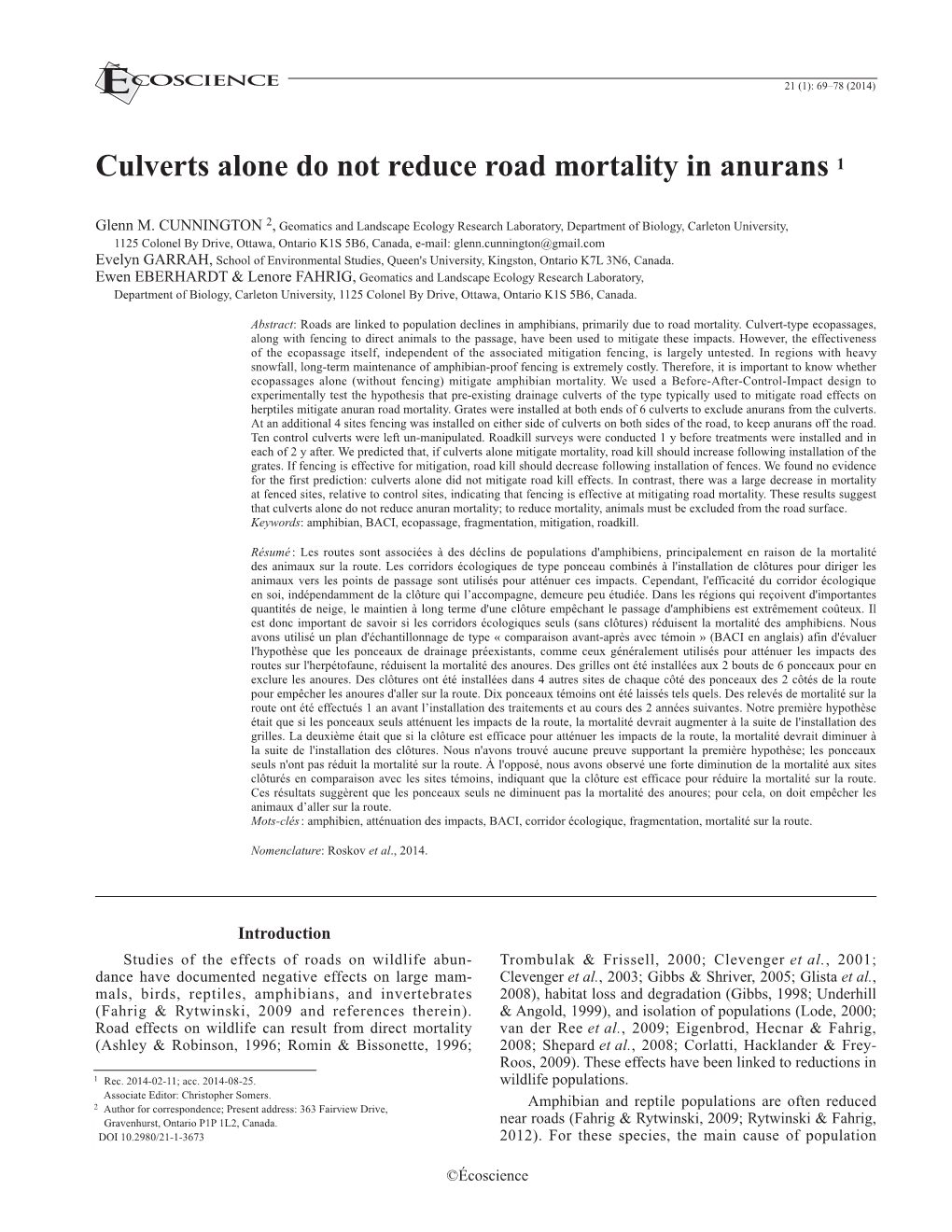 Culverts Alone Do Not Reduce Road Mortality in Anurans 1