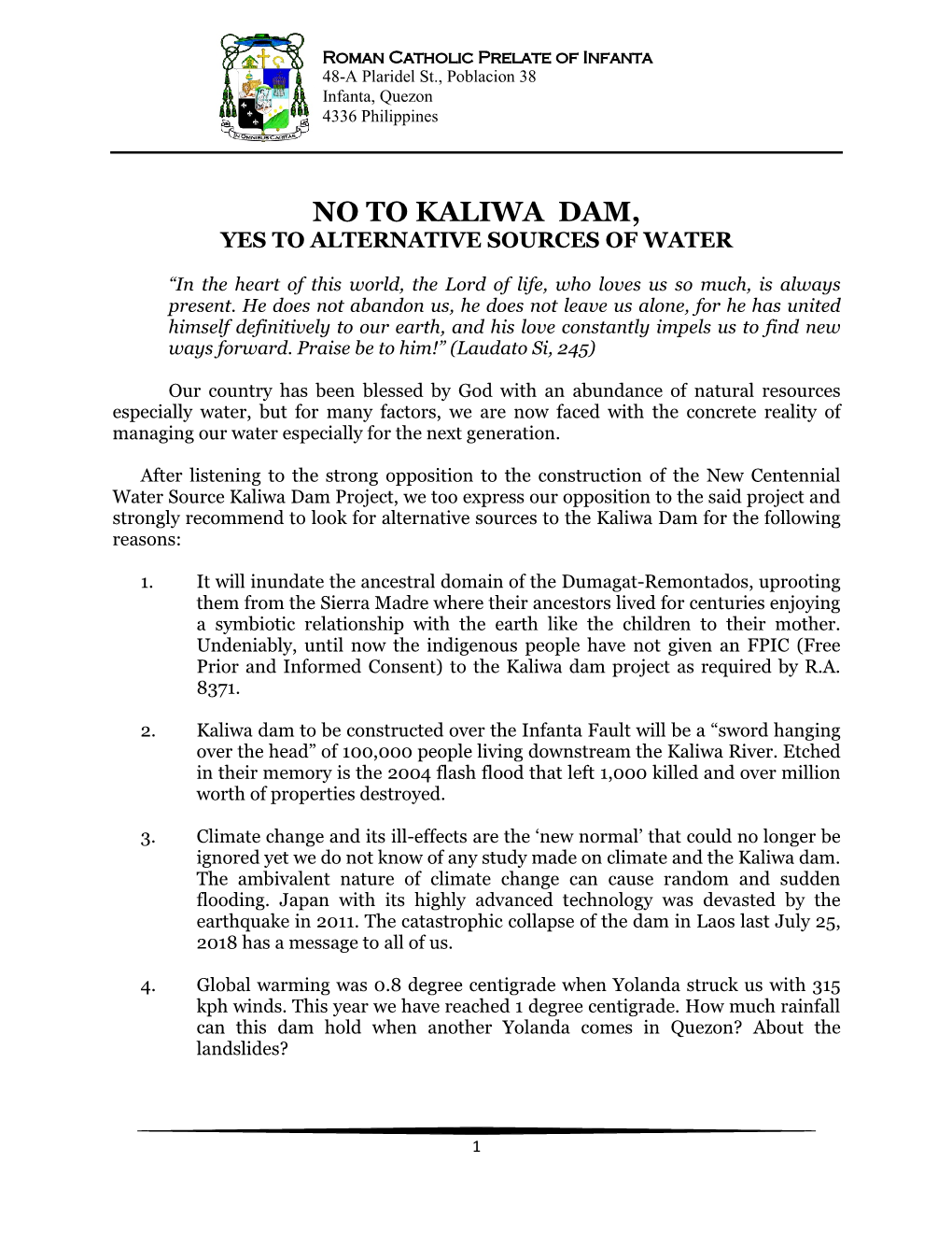 No to Kaliwa Dam, Yes to Alternative Sources of Water