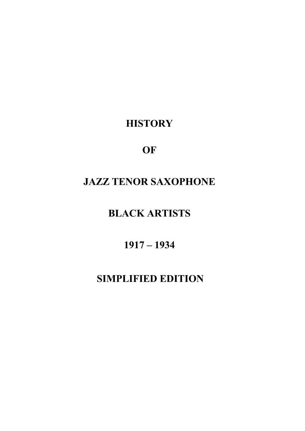 History of Jazz Tenor Saxophone Black Artists