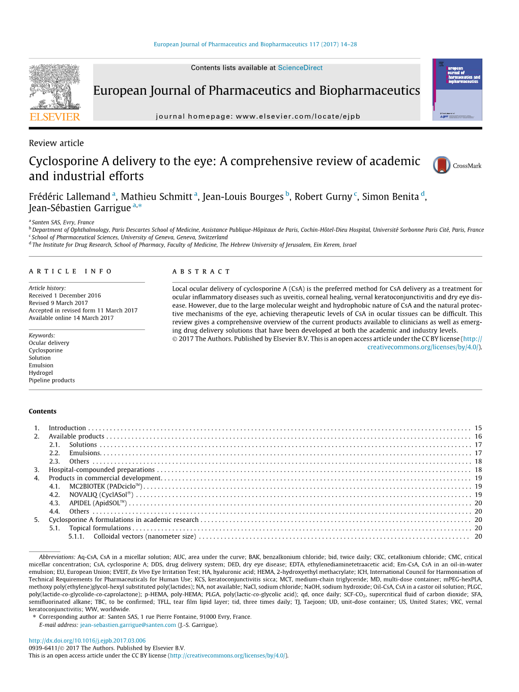 Cyclosporine a Delivery to the Eye: a Comprehensive Review of Academic and Industrial Efforts