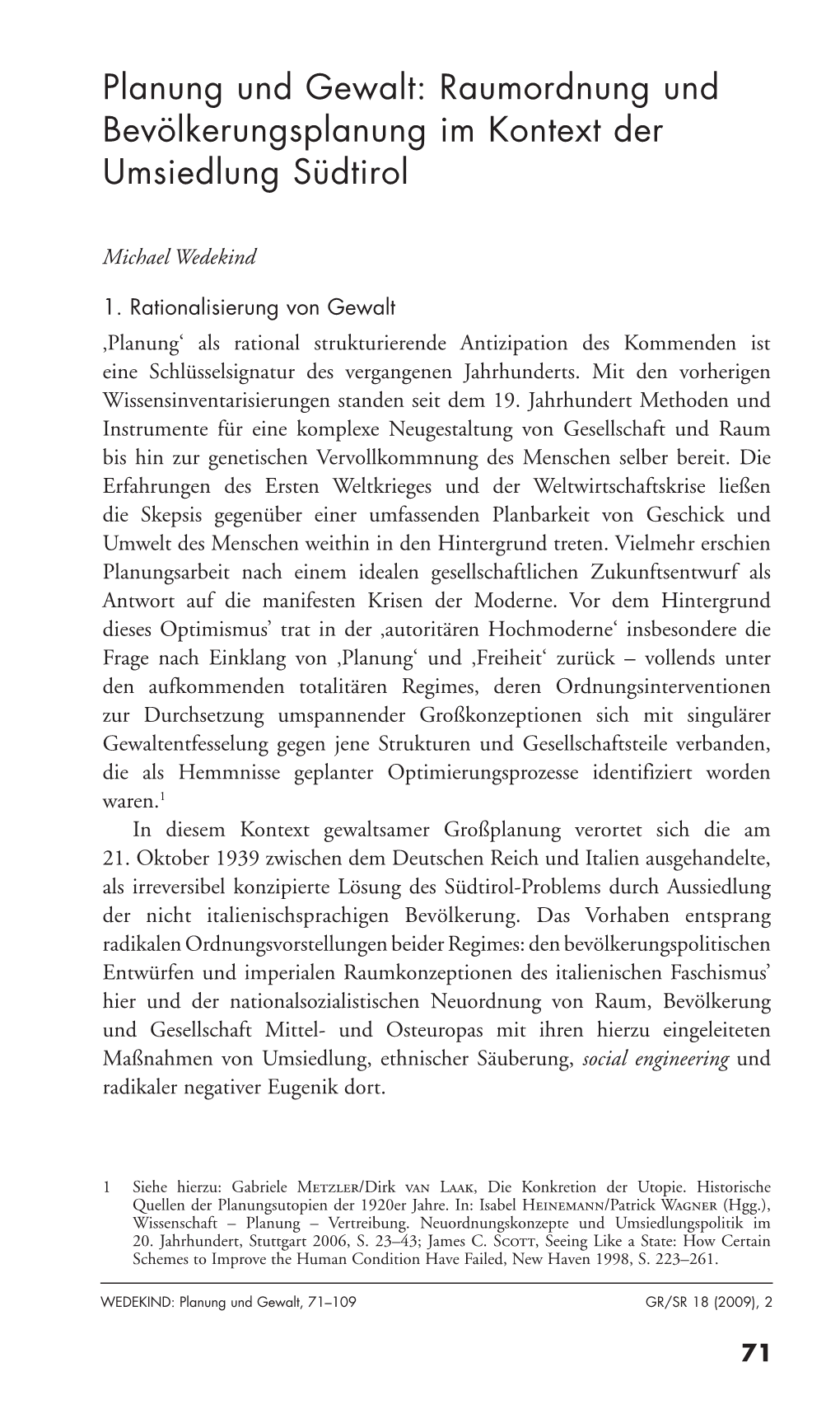 Planung Und Gewalt: Raumordnung Und Bevölkerungsplanung Im Kontext Der Umsiedlung Südtirol