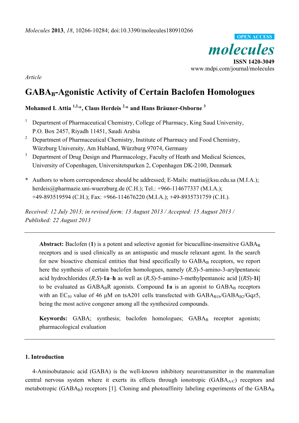 GABAB-Agonistic Activity of Certain Baclofen Homologues