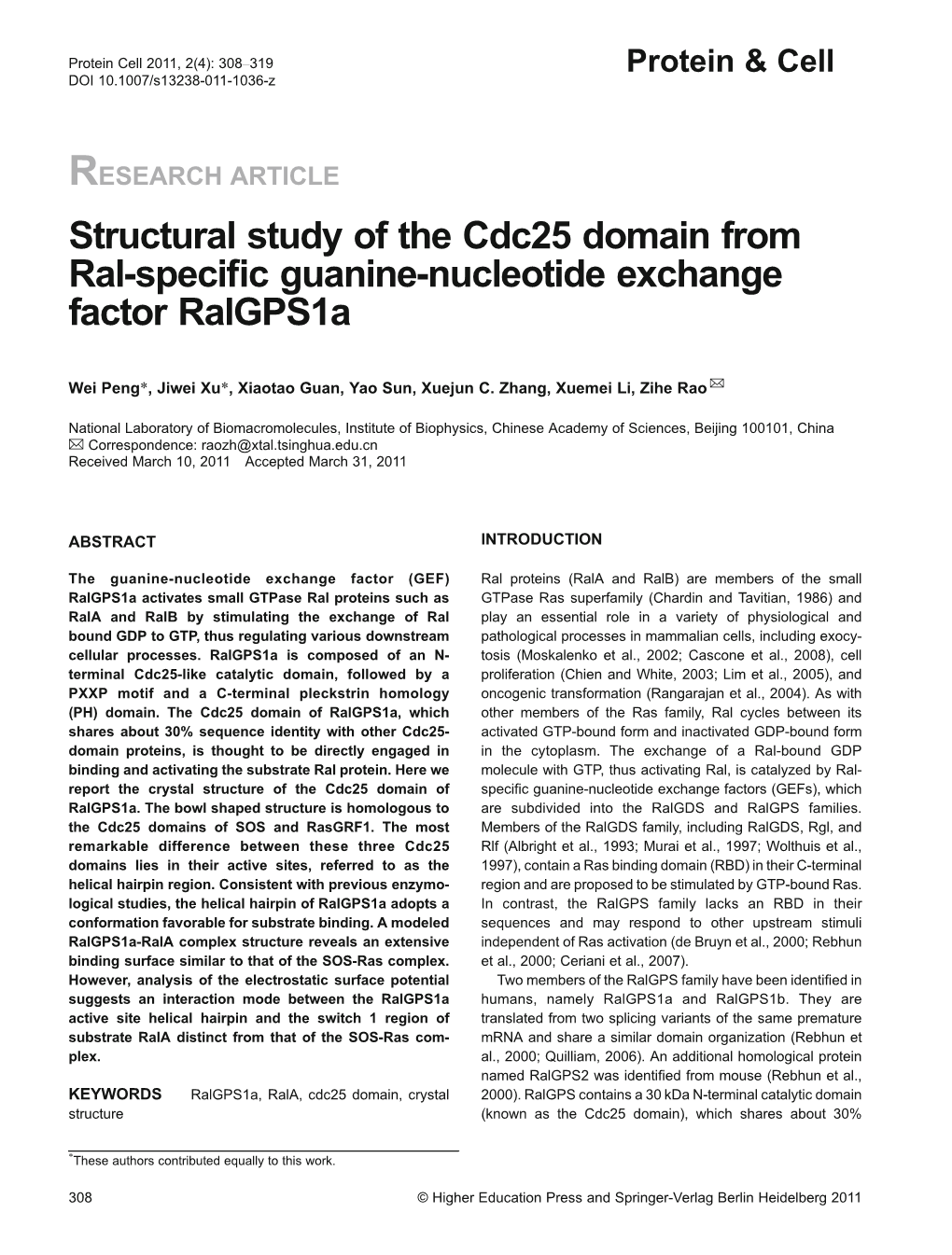 Structural Study of the Cdc25 Domain from Ral-Specific Guanine