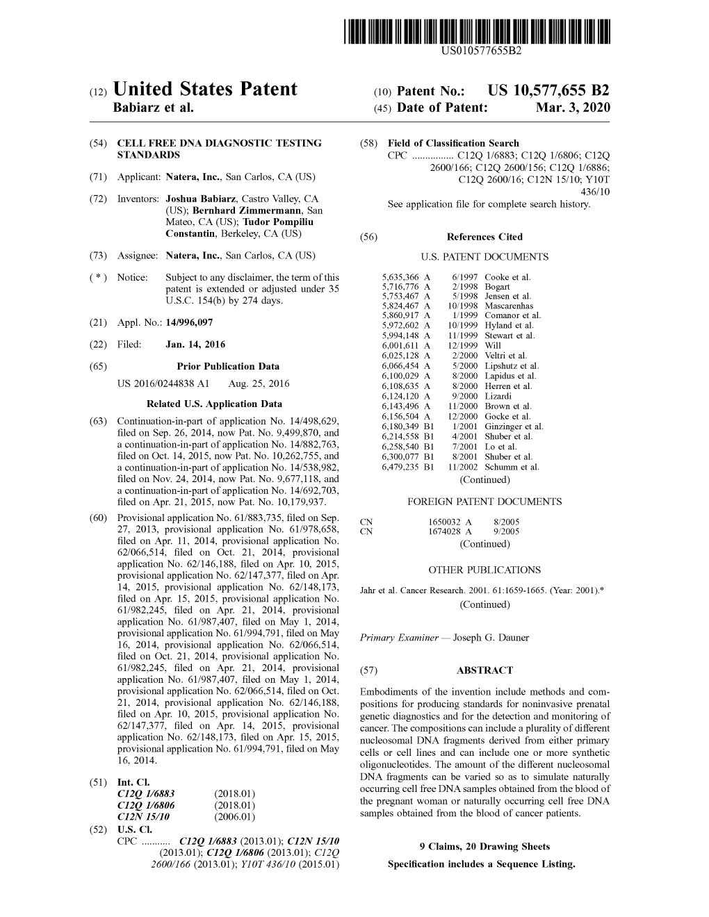 ( 12 ) United States Patent ( 10 ) Patent No.: US 10,577,655 B2 Babiarz Et Al