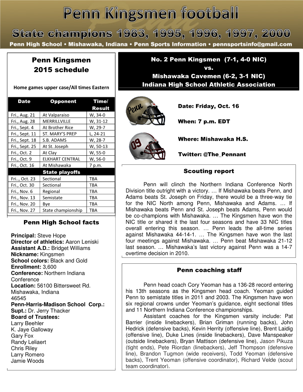 Penn Kingsmen 2015 Schedule