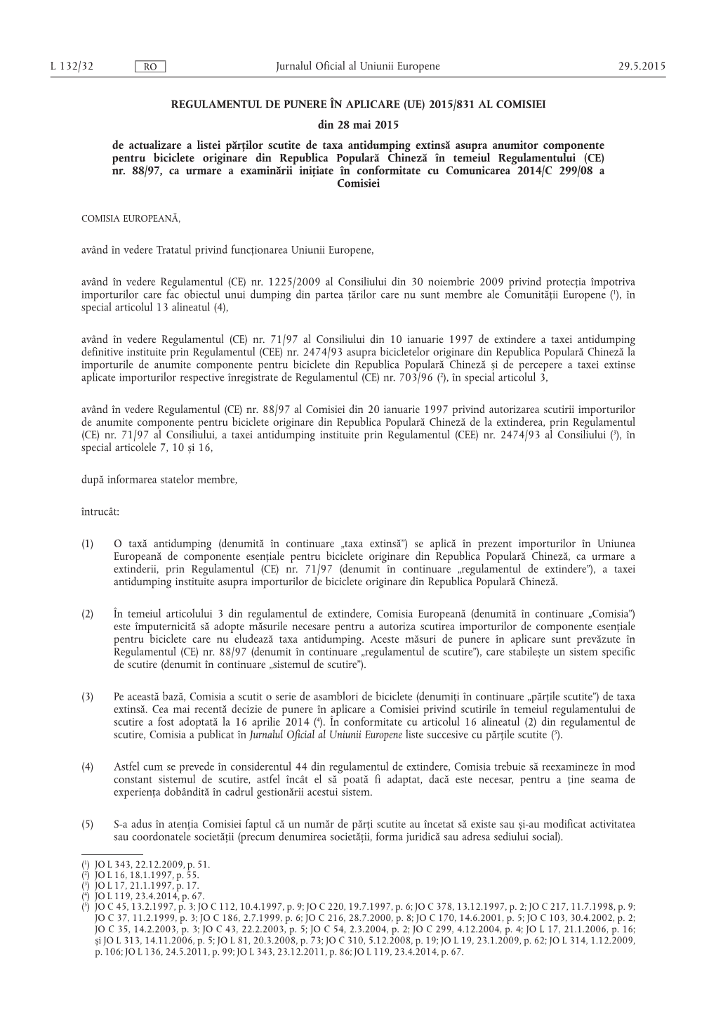 Regulamentul De Punere În Aplicare (Ue) 2015/ 831 Al