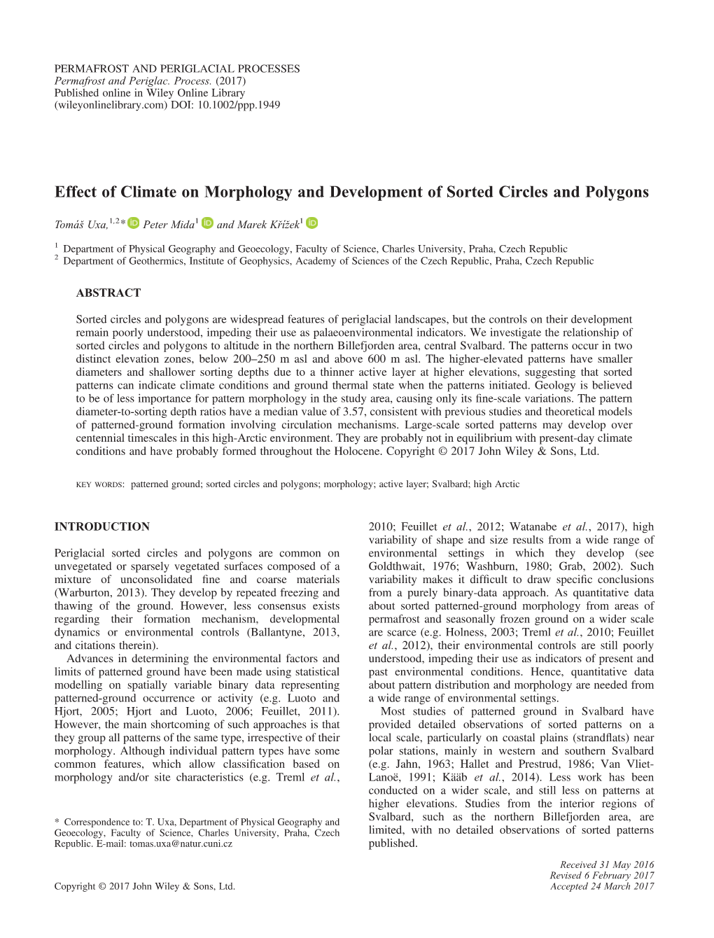 Effect of Climate on Morphology and Development of Sorted Circles and Polygons