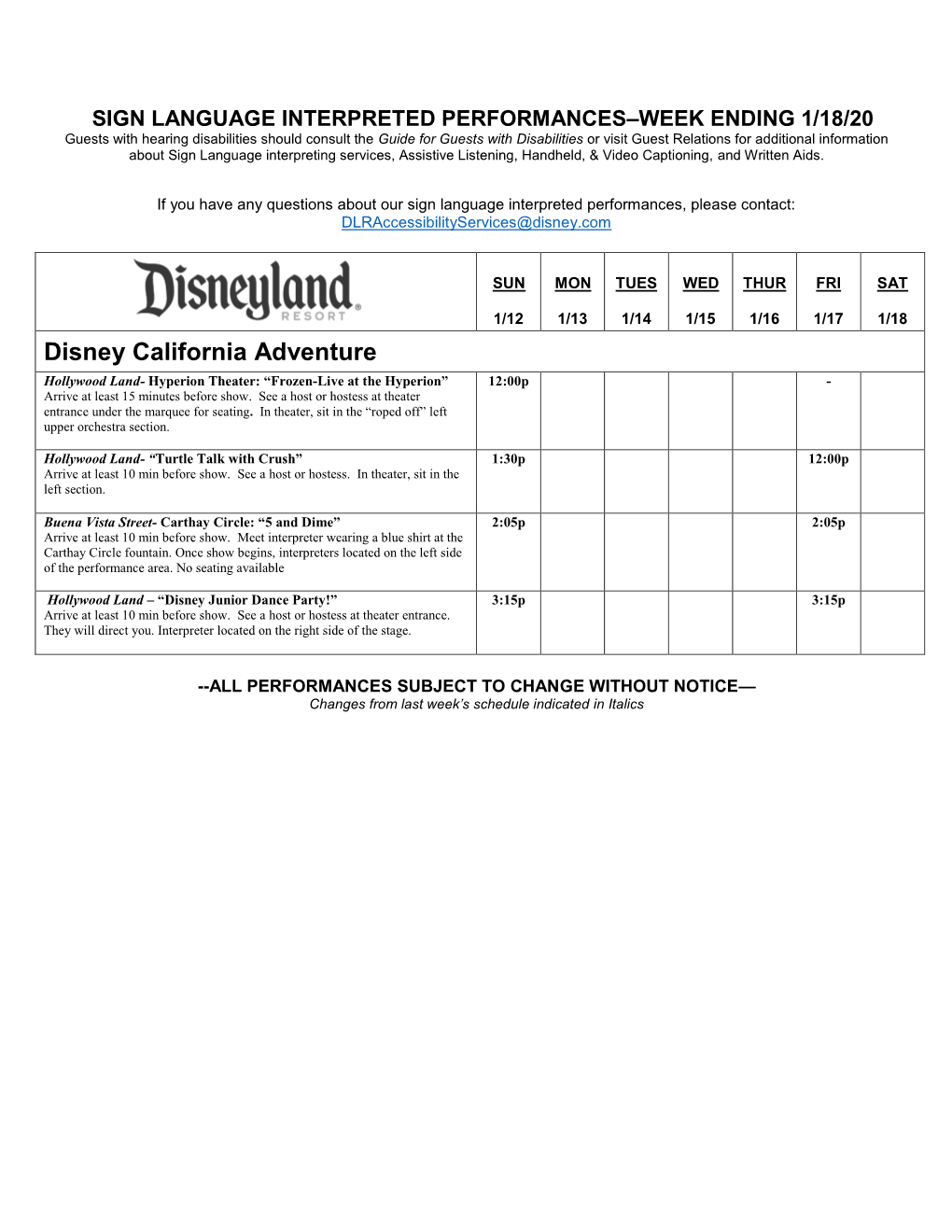 Sign Language Schedule-4/19/97