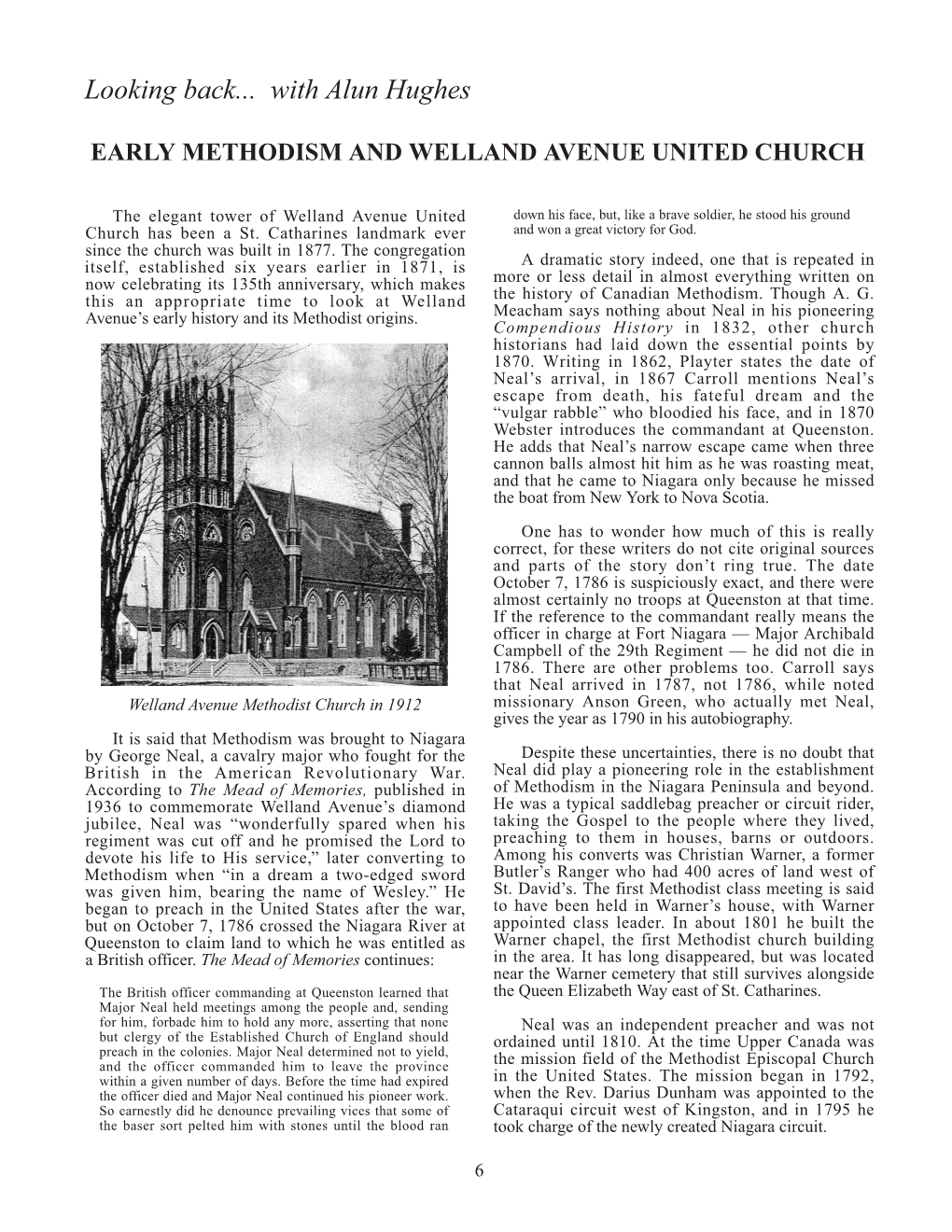 Early Methodism and Welland Avenue United Church