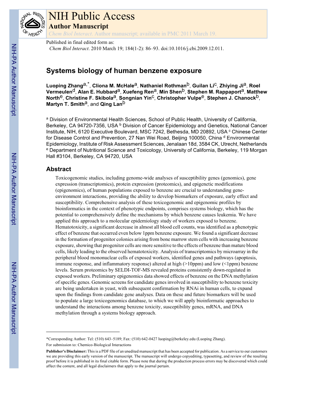 NIH Public Access Author Manuscript Chem Biol Interact