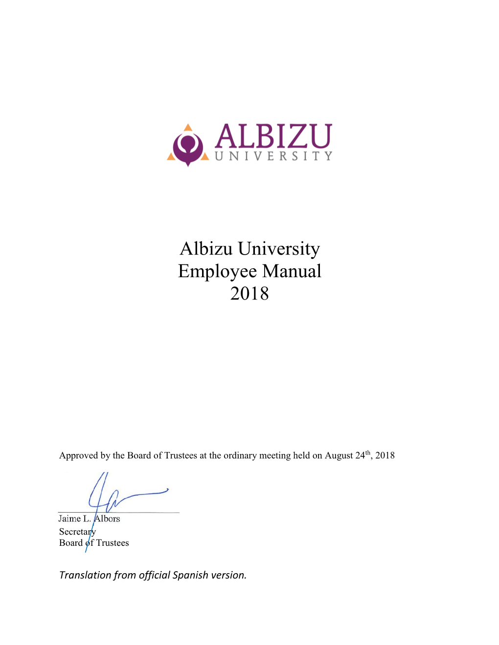 Albizu University Employee Manual 2018