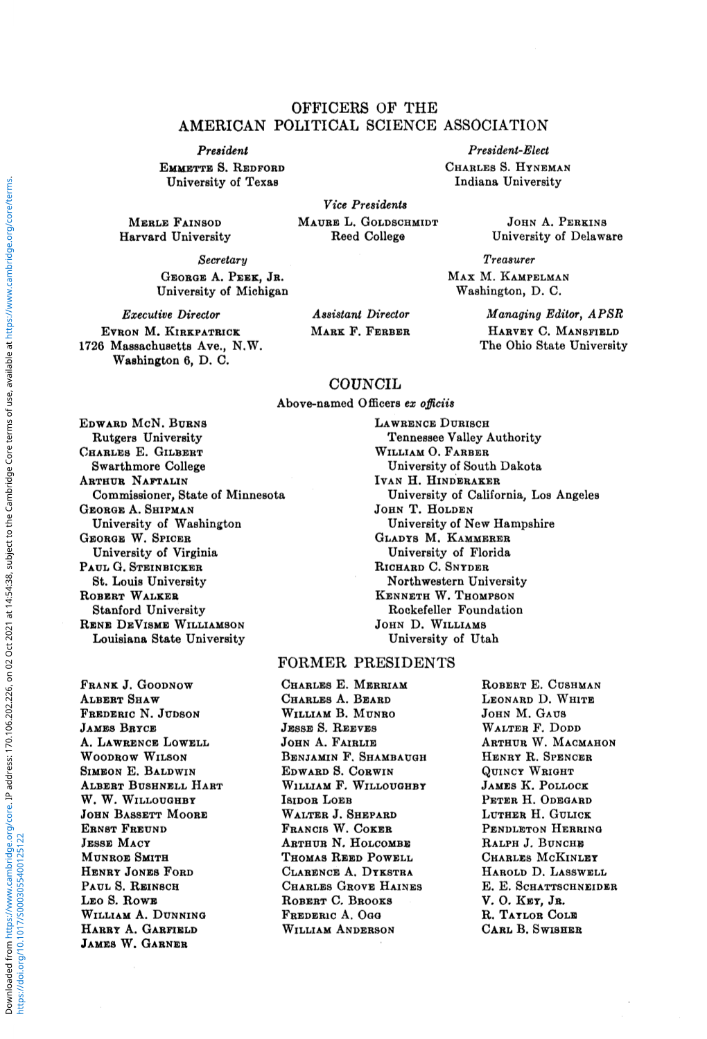 OFFICERS of the AMERICAN POLITICAL SCIENCE ASSOCIATION President President-Elect EMMBTTE S