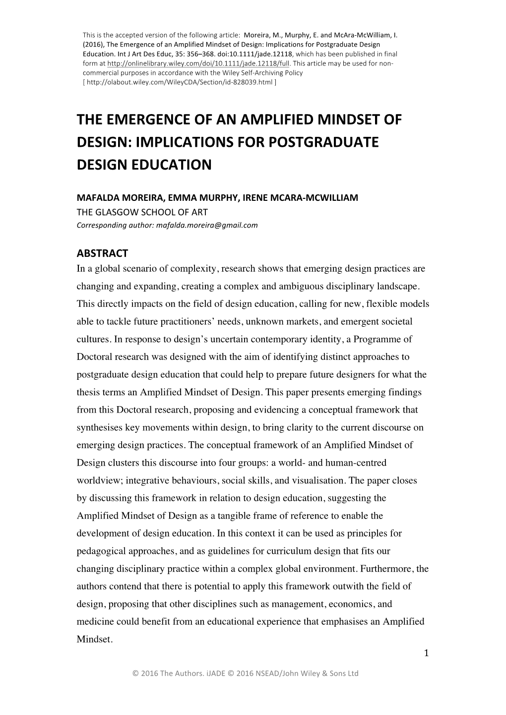 The Emergence of an Amplified Mindset of Design: Implications for Postgraduate Design Education