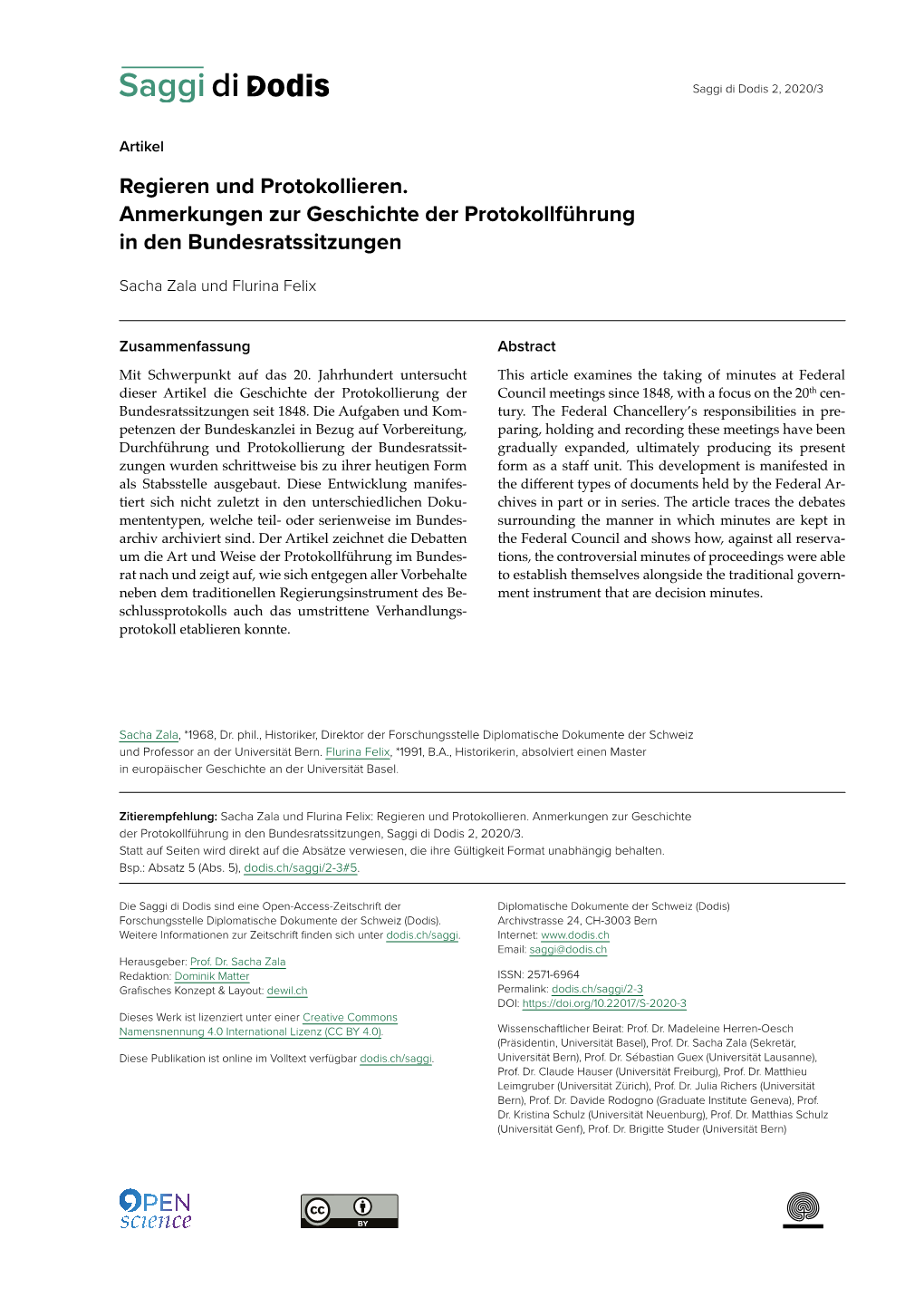 Regieren Und Protokollieren. Anmerkungen Zur Geschichte Der Protokollführung in Den Bundesratssitzungen