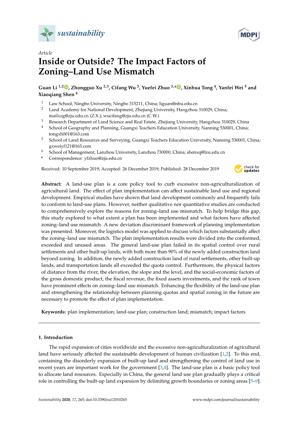 The Impact Factors of Zoning–Land Use Mismatch