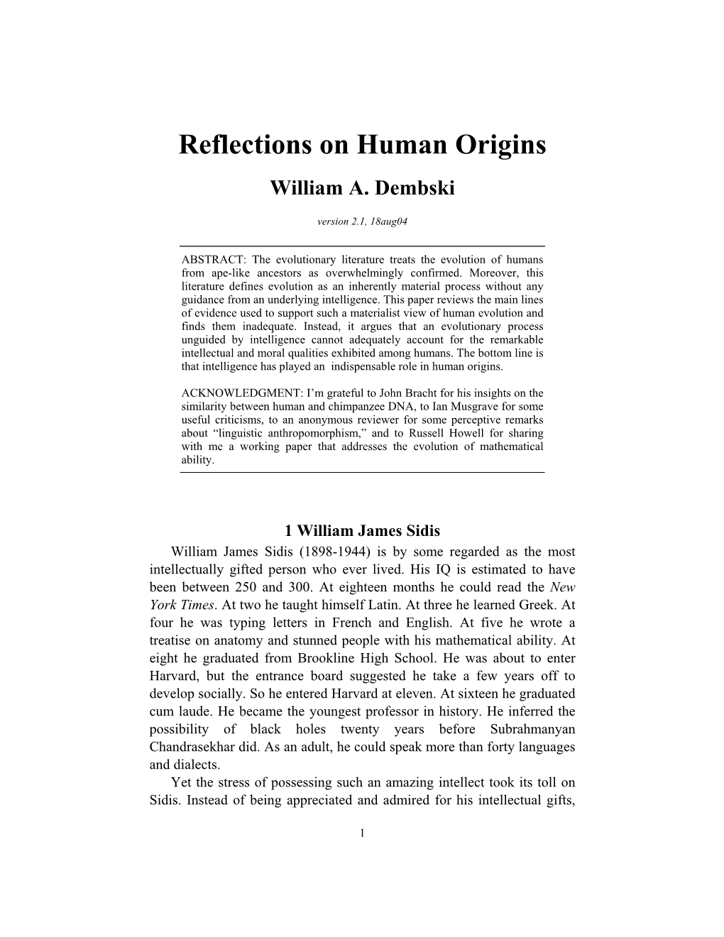 Reflections on Human Origins