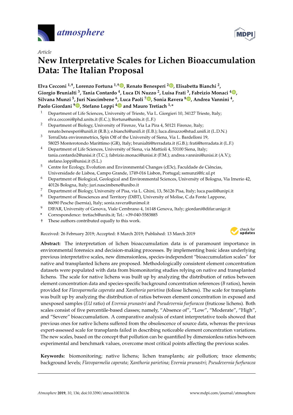New Interpretative Scales for Lichen Bioaccumulation Data: the Italian Proposal