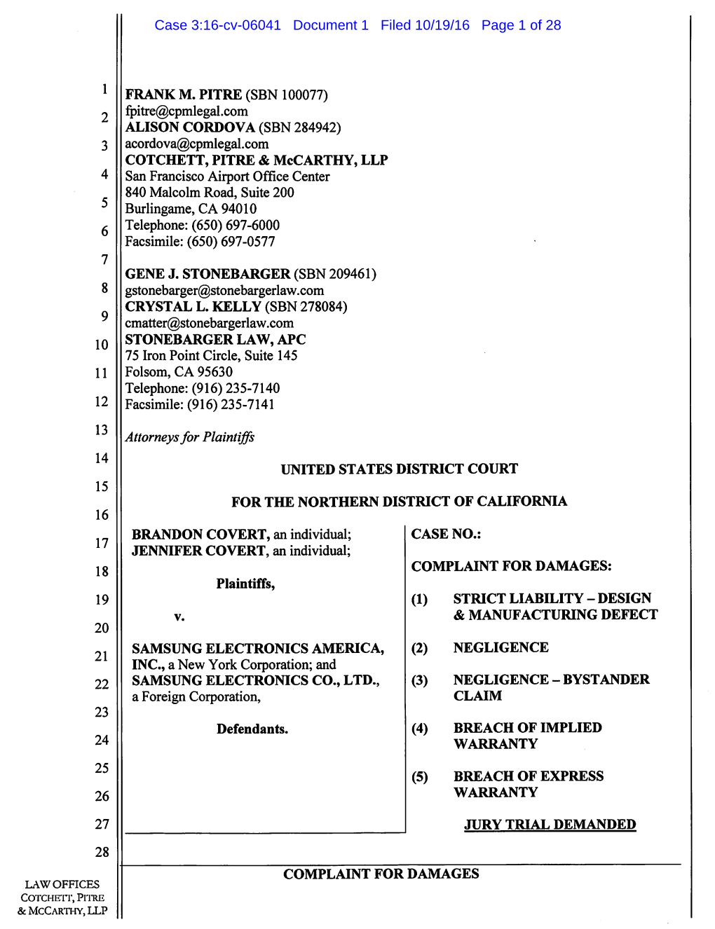 Case 3:16-Cv-06041 Document 1 Filed 10/19/16 Page 1 of 28