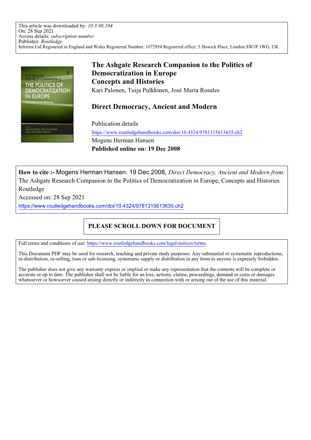 The Ashgate Research Companion to the Politics of Democratization in Europe Concepts and Histories Kari Palonen, Tuija Pulkkinen, José María Rosales