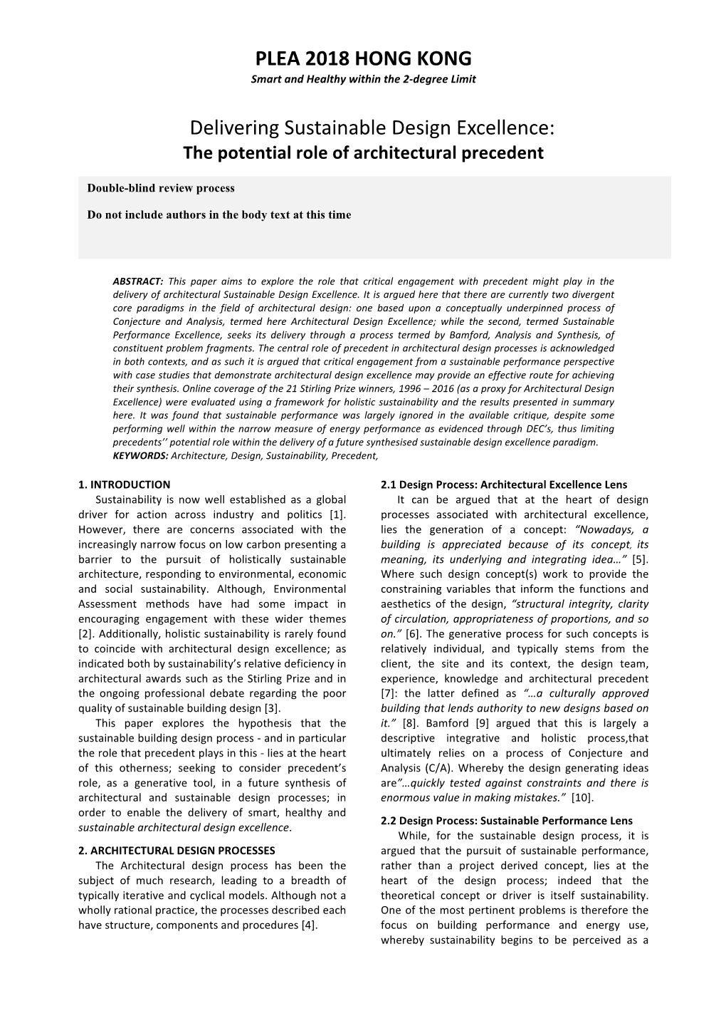 Delivering Sustainable Design Excellence: the Potential Role of Architectural Precedent