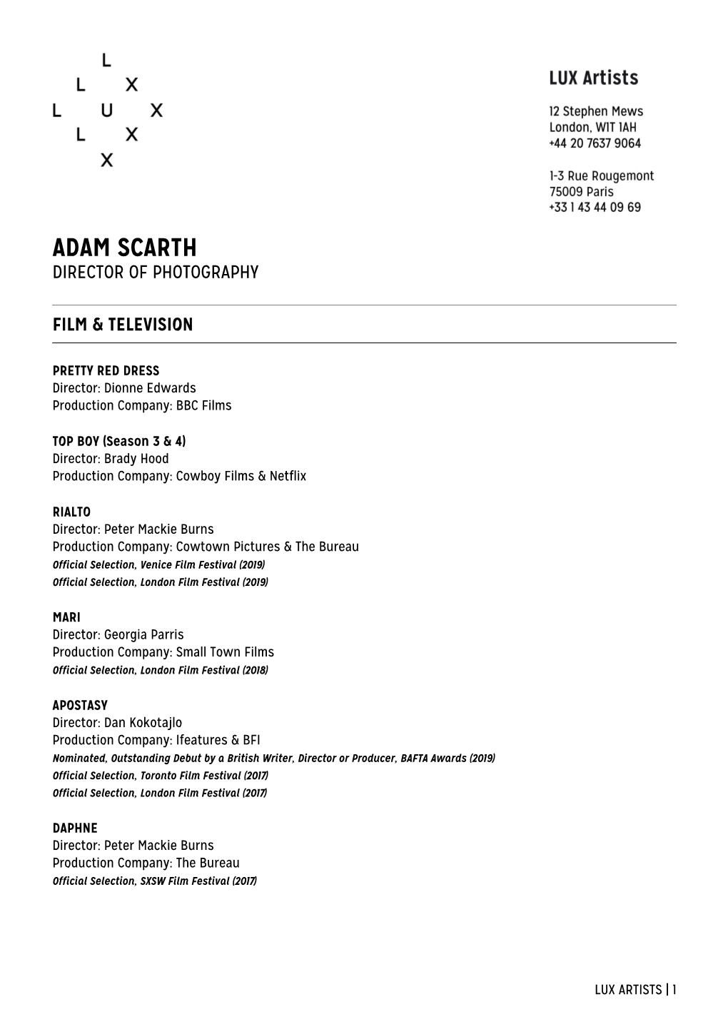 Adam Scarth Director of Photography