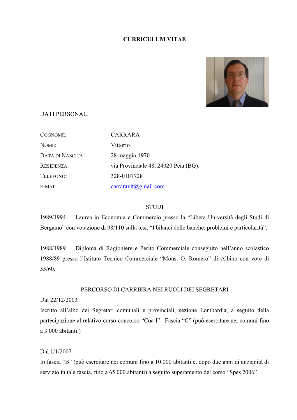 Curriculum Vitae Carrara Vittorio