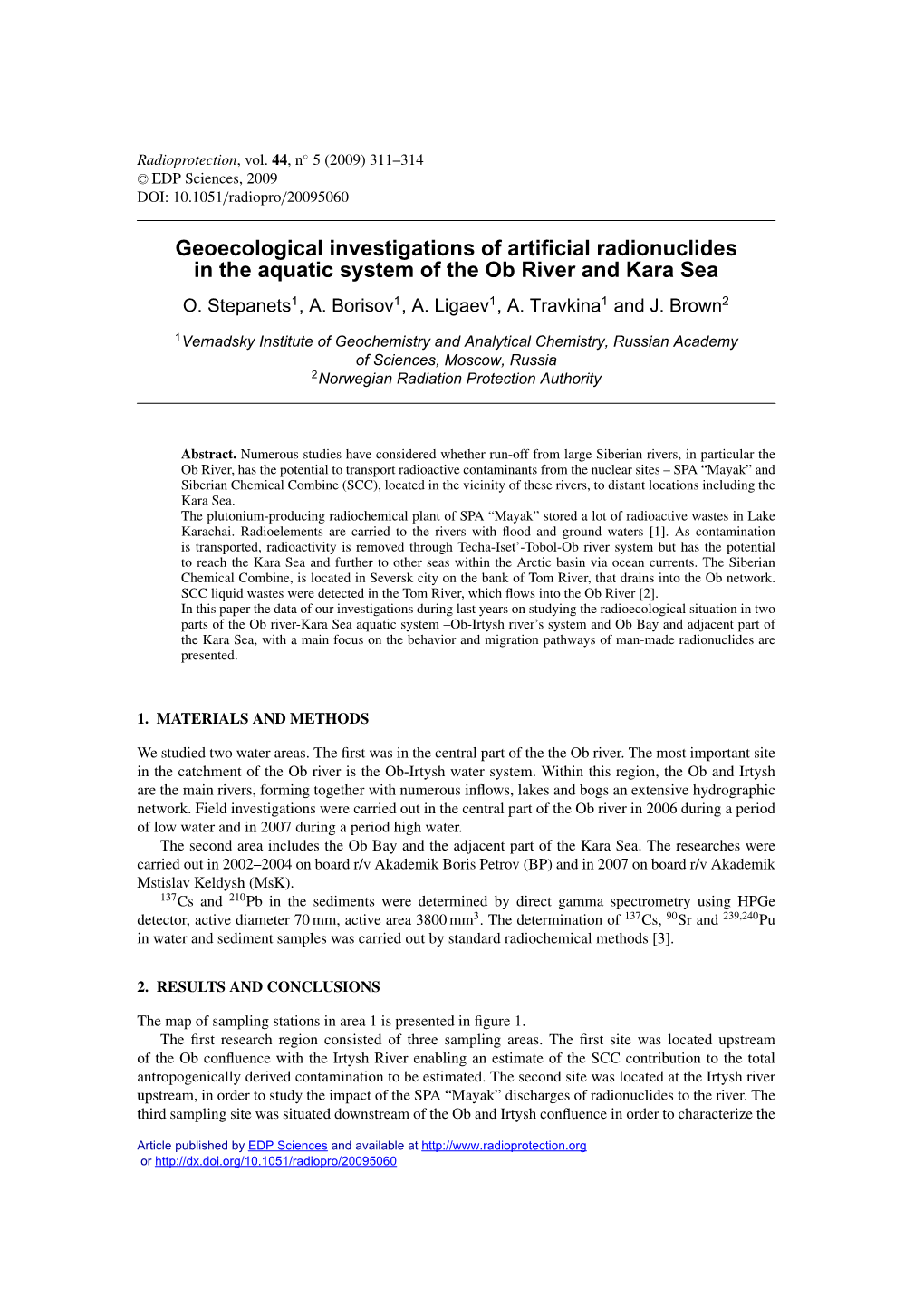 Geoecological Investigations of Artificial Radionuclides in the Aquatic