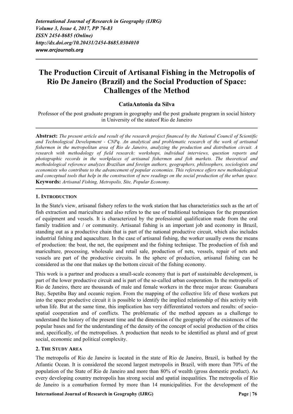 The Production Circuit of Artisanal Fishing in the Metropolis of Rio De Janeiro (Brazil) and the Social Production of Space: Challenges of the Method