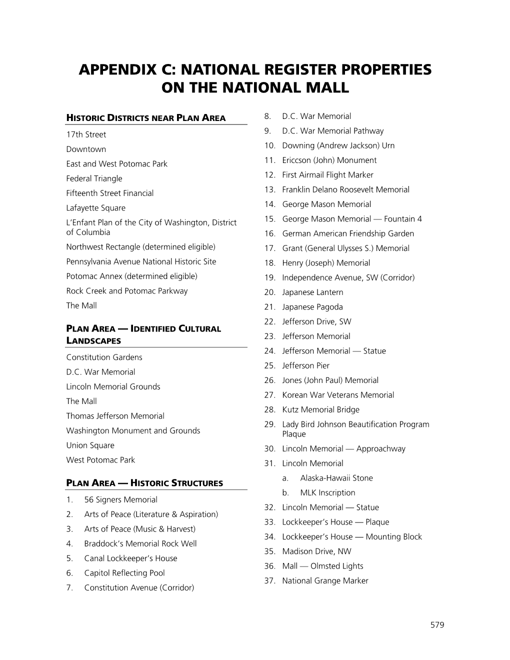 Final National Mall Plan/EIS, Volume 1, Appendix C