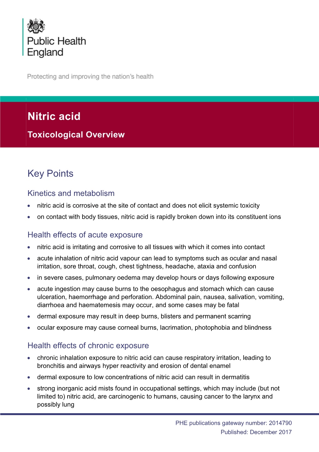 Nitric Acid Toxicological Overview