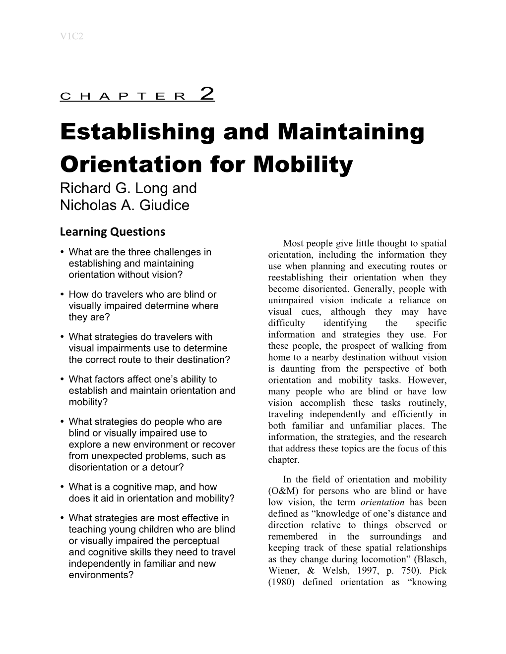 Orientation and Mobility (Foundations of O&M)
