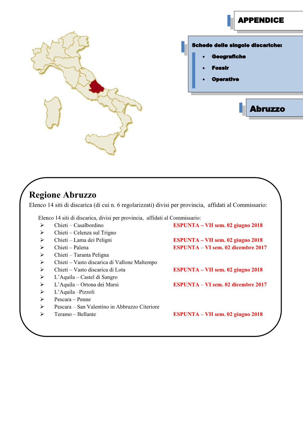 Regione Abruzzo Elenco 14 Siti Di Discarica (Di Cui N