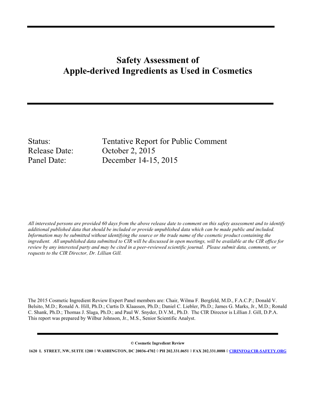 Safety Assessment of Apple-Derived Ingredients As Used in Cosmetics